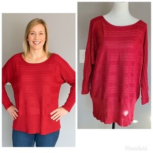 Women's red shimmery striped drop shoulder slouchy sweater size extra large XL